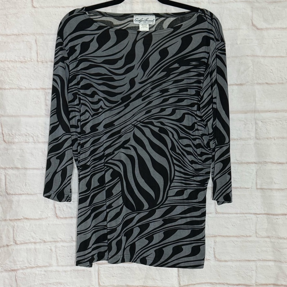 Carolyn Strauss  Black and Gray Zebra Print Long Sleeve Dress